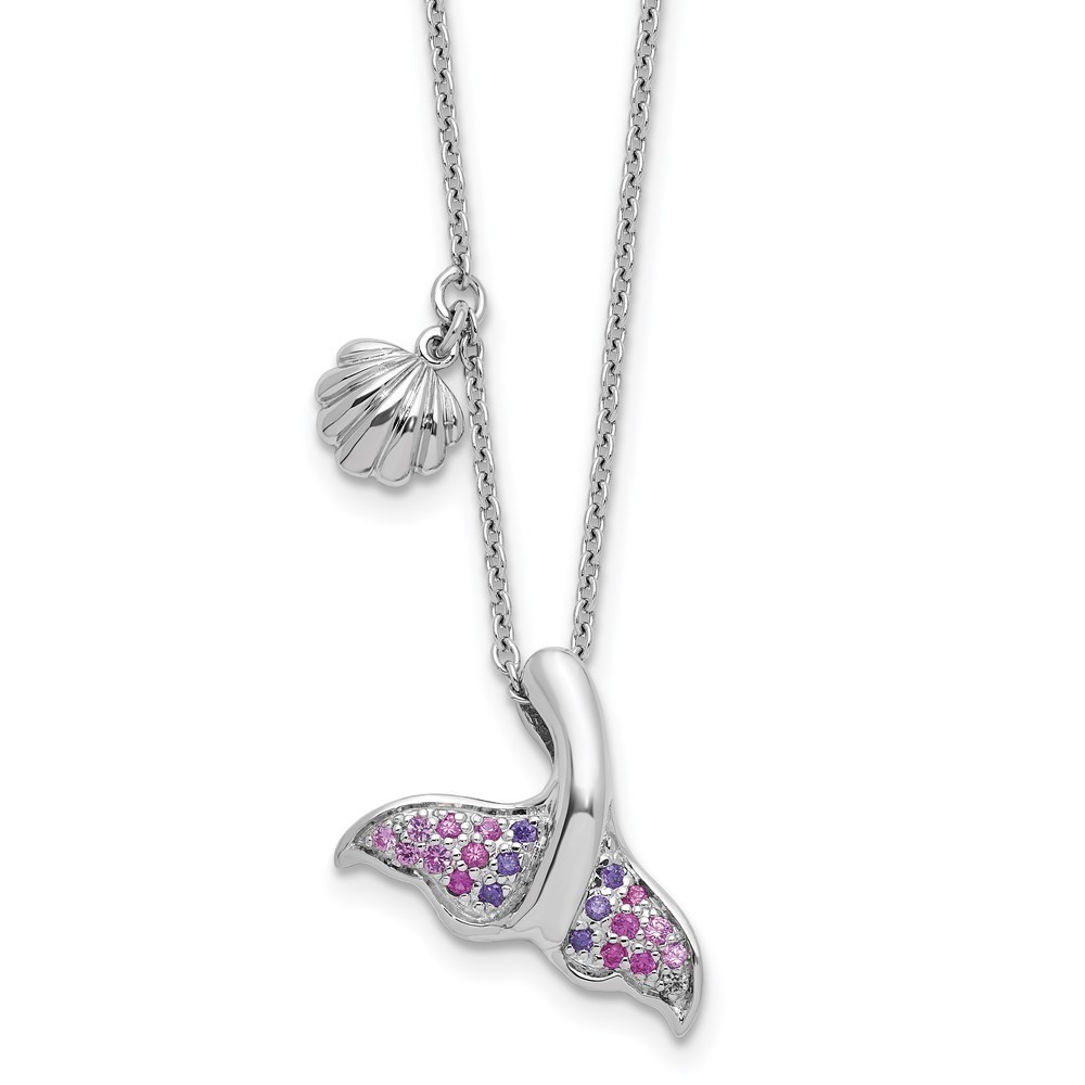 925 Sterling Silver Rhodium-Plated Polished Cz Whale Tail 17.75in Necklace